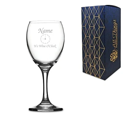 Image of Personalised Engraved Novelty 9oz Imperial Wine Glass, Name Its Oclock