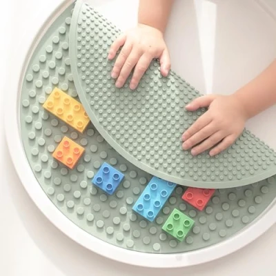 Image of Inspire My Play Silicone Building Blocks Baseplate Compatible with all Major Block Brands Double Sided for Large Perfect Accessory Sensory PlayTray Smoke Green