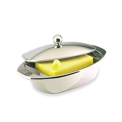 Image of Grunwerg Double Wall 18/10 Stainless Steel Bellux Butter Dish, Gift Boxed