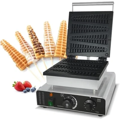 Image of XFQZJG Commercial Lolly stick Waffle Maker 4Pcs Non Baker Machine 110 240V Pine Tree Mould Iron Cast Pan