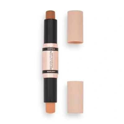 Image of Makeup Revolution Contour Stick Duo Cream &amp; Highlight, Defines Cheekbones Sculpts the Face, Vegan Cruelty Free, Dark, 2.4g
