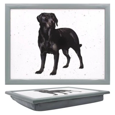 Image of Tamersgifts Cushioned Laptrays Lap Tray TV Dinner Bean Bag Padded Cushion Gift (Black Labrador Laptray)