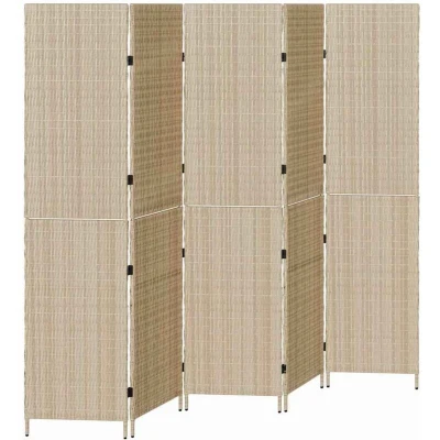 Image of vidaXL Room Divider 5 Panels Foldable Beige 245x180 cm Poly Rattan