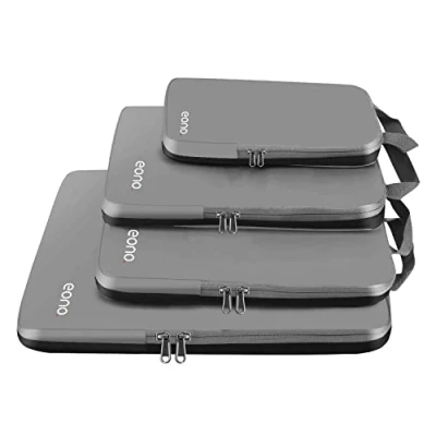 Image of Eono Compression Packing Cubes, Luggage Organiser Set, Extensible Suitcase Organiser, Organisers for Suitcases, Cubes Travel or Home Storage Grey, 4 Set