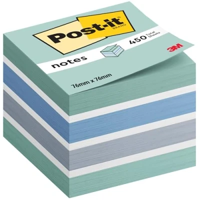 Image of Post it Notes Cube, Pastel Blue, 1 Pad, 76 mm x mm, 450 Sheets Extra Sticky for Walls, Monitors and Fridge