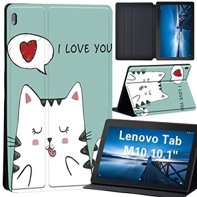 Image of Cartoon Case for Lenovo Tab M10 TB X605F/ X605L/ X505F/ X505L Leather Tri Fold Stand Cover 10.1 Inch Tablet (love cat)