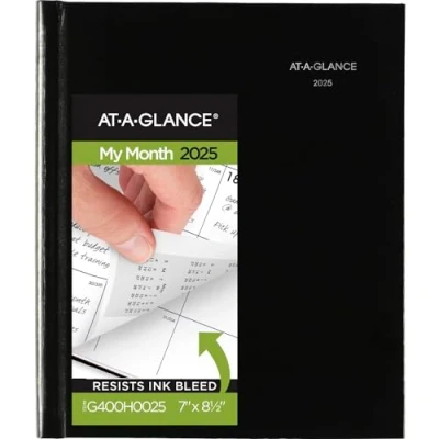 Image of AT A GLANCE 2025 Planner, Monthly, 7&quot; x 8 1/2&quot;, Medium, Hardcover, DayMinder, Black (G400H0025)