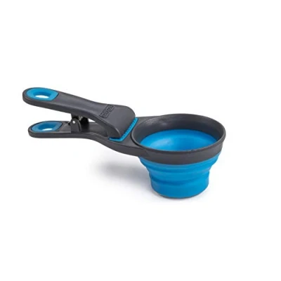 Image of Dexas Pets Collapsible KlipScoop Dry Dog Food Scoop and Bag Clip, 1/2 Cup Capacity, Pro Blue