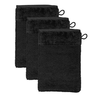 Image of Möve Set of 3 wash Gloves, Black, 20 x 15 cm