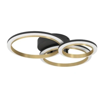 Image of Eglo LED Ceiling Light Fitting Calliera, Step dimmable lamp, Office and Kitchen Lighting, Metal Plastic in Black Brass, Neutral White, 44.5 x 49 cm