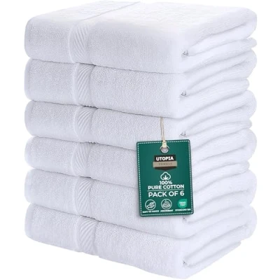 Image of Utopia Towels 6 Pack Bath Towel Set, 100% Ring Spun Cotton (60 x 120 CM) Medium Lightweight and Highly Absorbent Quick Drying Towels, Premium for Hotel, Spa Bathroom (White)