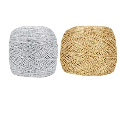 Image of Clisil 50gram Silver&amp;50gram Gold DIY Lurex Glitter Yarn Metallic Shiny Crochet Thread Sparkle Lame Art Bag Accessory for Sweater Scarf Home Party Wedding Decorations
