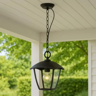 Image of CGC Lighting Black Outdoor Outside Lights Traditional Contemporary Waterproof Lampholder Weatherproof Porch Patio Door Wall Terrace Garden (Hanging)