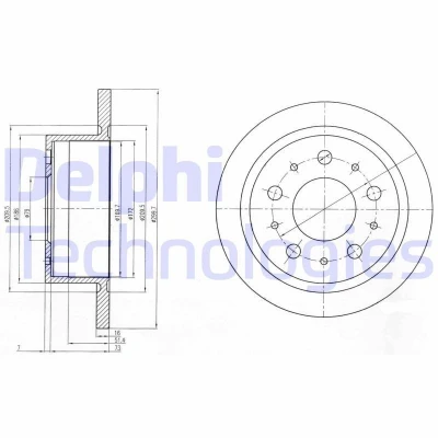 Image of 1607880680, 1611842180, 1618865380, 424941, 424942 Brake disc DELPHI BG4062 300mm 16mm 5 solid Oiled Untreated PEUGEOT: Boxer Van