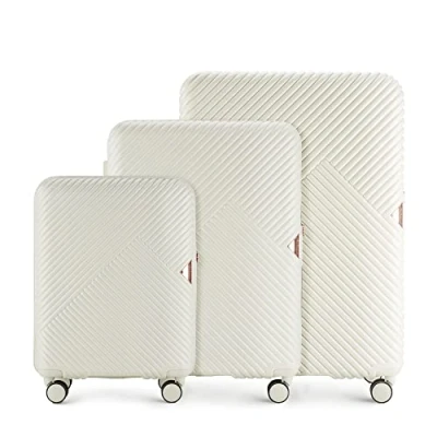 Image of WITTCHEN Travel Suitcase Carry On Cabin Luggage Hardshell Made of Polycarbonate with 4 Spinner Wheels Combination Lock Telescopic Handle GL Style Line Set 3 suitcases White