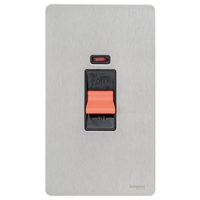 Image of Schneider Electric Ultimate Screwless Flat Plate Double Control Switch with Neon Indicator, Pole, 50AX, GU4421BSS, Stainless Steel Black Insert