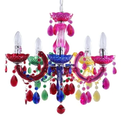 Image of LITECRAFT Marie Therese Chandelier Ceiling Light Crystal Effect 5 Arm (Multi Coloured)