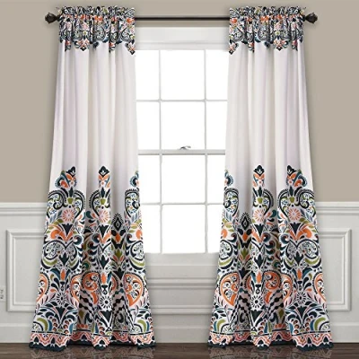 Image of Lush Decor Clara Curtains, Polyester, Navy &amp; Tangerine, 52&quot; W x 84&quot; L (Pack of 1)