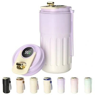 Image of Homealexa Coffee Cup Travel Mugs, Vacuum Insulating 304 Stainless Steel, LED Touch Screen Temperature Gauge, Smart Mug Sealing Bottle 410ml (Gradient Purple)