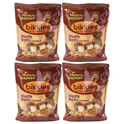 Image of Munch &amp; Crunch Dogs Treats Bikkies Meaty Rolls With Beef 350g Per Pack (4 Pack)