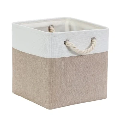 Image of Mangata Cube Storage Boxes 28x28x28cm, Fabric Basket for Cupboards, Shelves, Closet, Light Khaki White（11 x 11 inch, 1 Pack）