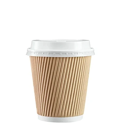 Image of Comfy Package [50 Sets 10 oz. 300 ml Insulated Ripple Takeaway Paper Hot Coffee Cups with Lids