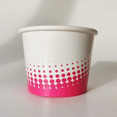 Image of 12oz White Pink Printed Paper Ice Cream Dessert Container Cups Tubs Pack of 200