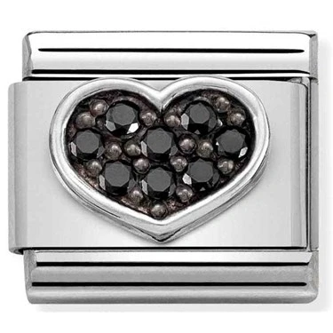 Image of Nomination Classic Silver CZ Black Heart Love &amp; Hearts Charms