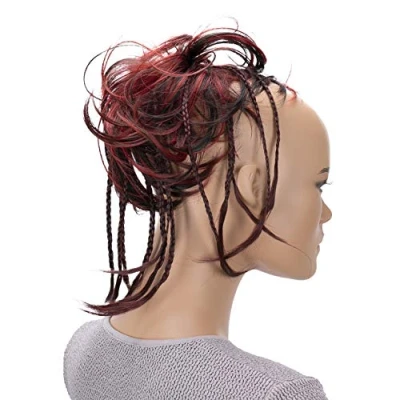 Image of CAISHA XXL Scrunchie Messy Bun Hairpiece Braided Updo Slightly Wavy Voluminous Red Dark Brown Mix G28D