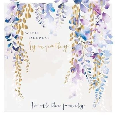 Image of Ling Design Artistic Sympathy &#039;To All The Family&#039; Greeting Card Wisteria Watercolour Style With a Gold Foil Finish
