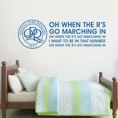 Image of Beautiful Game Queens Park Rangers Football Club Crest &amp; Song Wall Sticker + QPR Badge Vinyl Mural Decal Bedroom (80cm x 30cm)