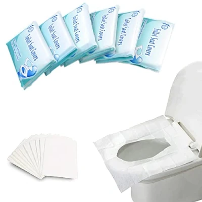 Image of 60PCS Disposable Toilet Seat Covers, Flushable Covers for Kids Adults Pregnant Women, Cover Travel, Use in Public Toilets