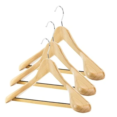 Image of Hangerworld 3 Premium 45cm Natural Wooden Broad Ended Suit Coat Clothes Hangers with Non Slip Inlaid Trouser Bar