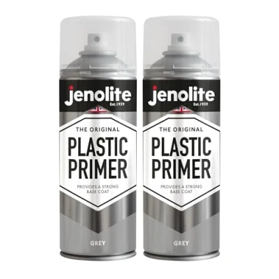 Image of JENOLITE Plastic Primer Spray Paint GREY Premium Quality Promotes Adhesion for Automotive, Garden Furniture, Models &amp; Other Hard Plastics 2 x 400ml