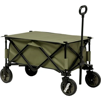 Image of Outsunny Folding Garden Trolley, Cargo Trailer on Wheels, Collapsible Camping Trolley with Board, Outdoor Utility Wagon Steel Frame and Oxford Fabric, Green