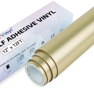 Image of Matte Metallic Permanent Vinyl for Cricut, 12&quot; x 12FT Champagne Gold Self Adhesive Roll Cricut and Silhouette Cameo, Party Decoration, Window Stickers, Home Decor