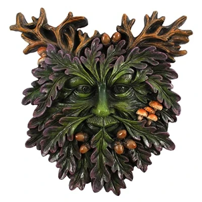 Image of Enchanting Green Man Small Face Plaque 14.5cm x 14cm (1 Pc.) Durable Handcrafted Resin &amp; Unique Design Perfect for Garden Decor Gift Idea