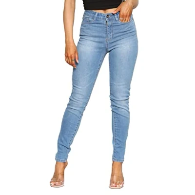 Image of 989Zé ENZO EZL416 Womens Jeans Skinny Stretch Trousers Ladies Denim Slim Fit Pants with Pockets All Waist Sizes UK 8 20 (18, Light Blue)