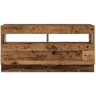 Image of vidaXL TV Cabinet with LED Lights Old Wood Engineered, 80x35x40 cm 1 Door, 2 Open Compartments, USB Connector