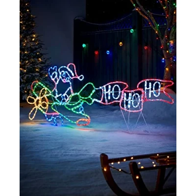 Image of WeRChristmas Pre Lit Animated Flying Santa Rope Light Silhouette,Multi Colour,WRC 10051