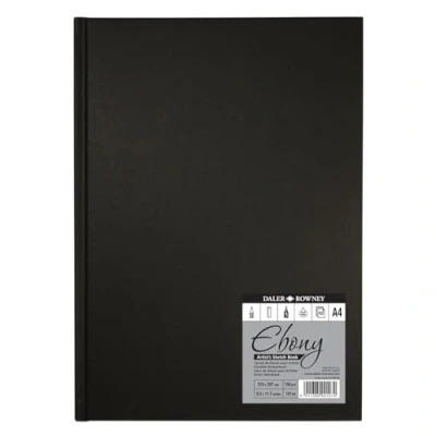 Image of Daler Rowney Ebony 160gsm A4 Lightly Textured Portrait Hardback Sketchbook, Perfect Bound, 54 White Sheets, Ideal for Professional Artists &amp; Students