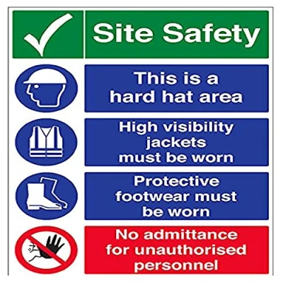 Image of V Safety Multi Hazard Site No Admittance Warning Sign 600mm x 800mm 2mm Rigid Plastic