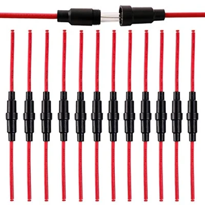 Image of QitinDasen 12Pcs Professional 6 X 30mm AGC Glass Tube Fuse Holder Inline Screw Type Cap, 32V 20A Box with 16 AWG Wire, for Fast Blow Fuses (Black)