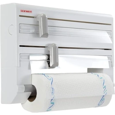 Image of Leifheit Parat Kitchen Roll Dispenser, Cling Film Wall Foil and Paper Holder, Easy Install Dispenser with Cutters, 38 x 26 7 cm, Takes rolls to 30.5 cm