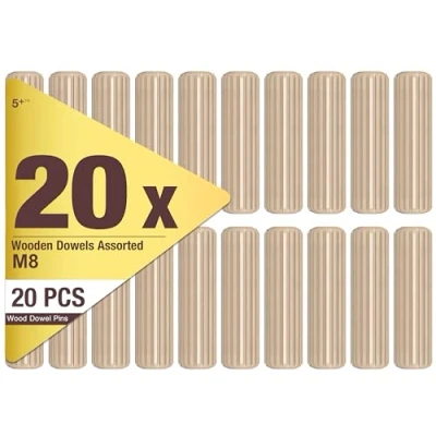Image of 20 Pcs 6mm x 30mm Wooden Dowel Pins Grooved Dowels Plugs Chamfered Fluted Pin Wood for Furniture Woodwork Joinery