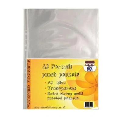 Image of 30 x ARK A3 Glass Clear Plastic 90 Micron Strong Punched Pockets (Portrait)