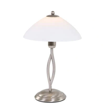 Image of Capric Table Lamp with Round Tapered Shade Steel Brushed, Glass Opal Matt