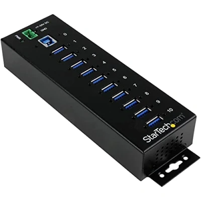 Image of StarTech.com 10 Port USB 3.0 Hub 5Gbps Metal Industrial A with ESD &amp; Surge Protection Din Rail, Wall or Desk Mountable TAA Compliant Expander USB3 Ports (ST1030USBM)
