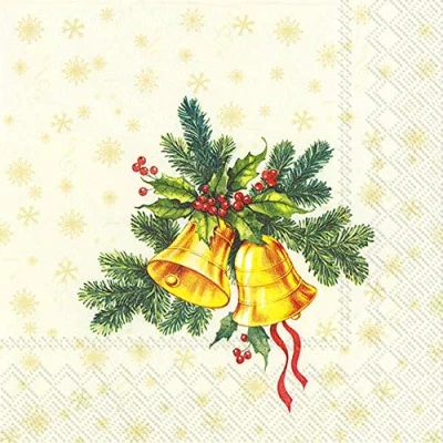 Image of IHR Festive Christmas Bells Cream 3 Ply Luncheon Paper Napkins, Pack of 20 …