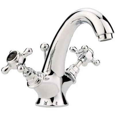 Image of Hudson Reed Topaz Traditional Mono Basin Mixer Tap with Crosshead Handles Chrome and Black
